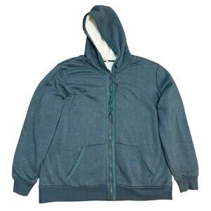 Orvis Mens Teal Sherpa Lined Full Zip Hoodie Cotton Blend Sz XXL